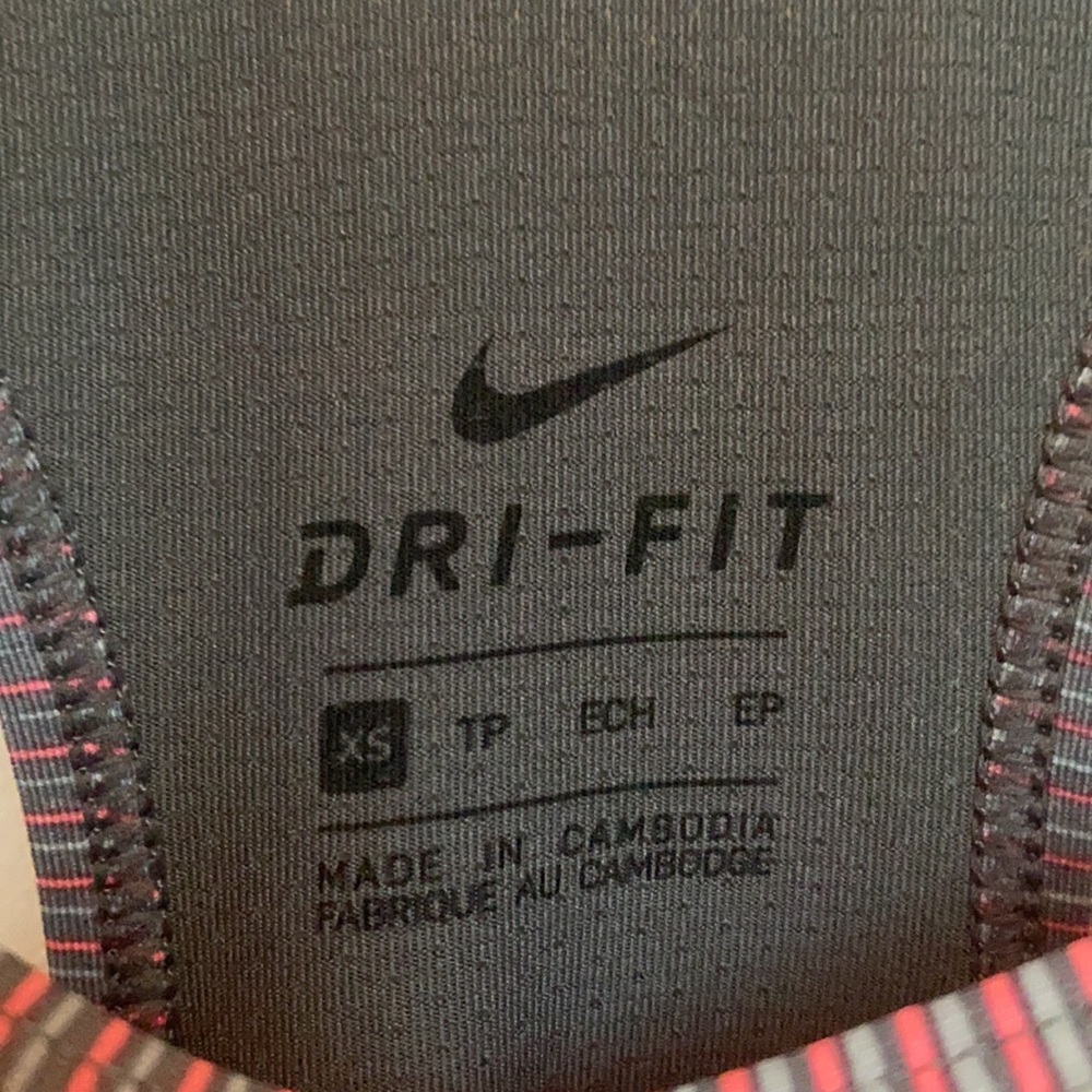 Nike Dri Fit Workout Tank Pink Gray Stripe White Swoosh Size XS - Picture 3 of 4
